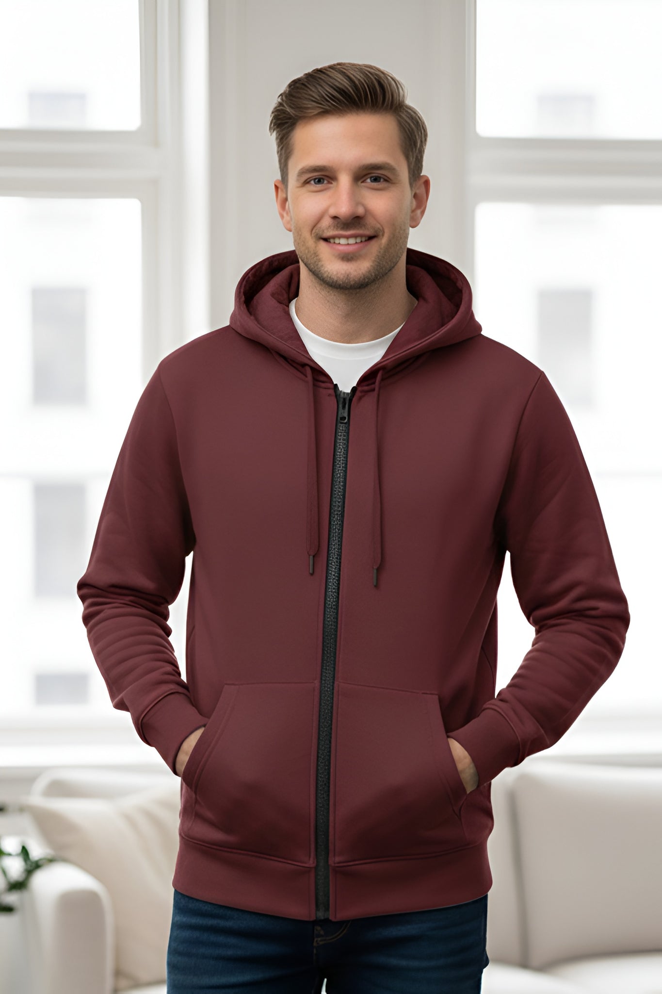 Men's - Zipper Hoodie - Maroon