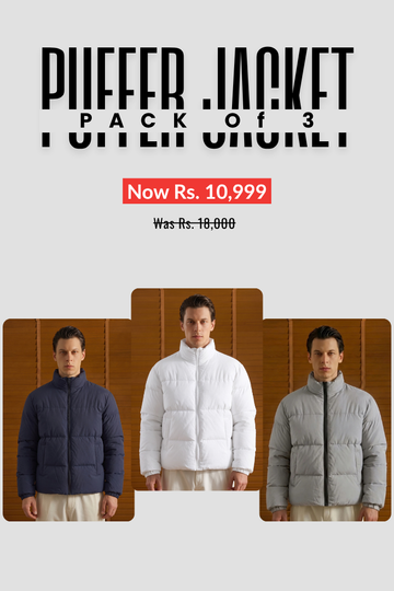 Mens - Puffer Jacket (Full Sleeves) - Bundle Offer Navy White Sliver