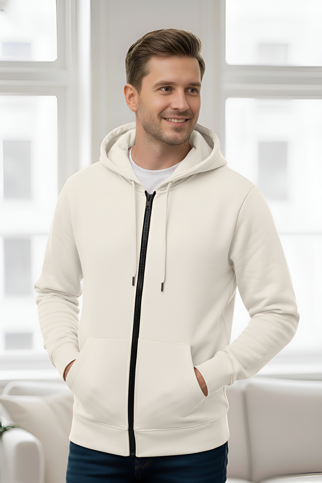 Men's - Zipper Hoodie - Off White