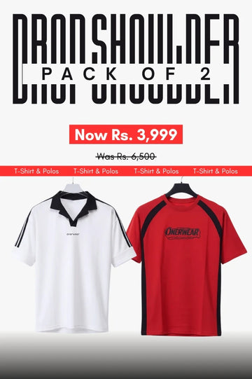 Mens - Shirt & Polo - Bundle Offer - Twin Stripe Drop Shoulder - Red & White