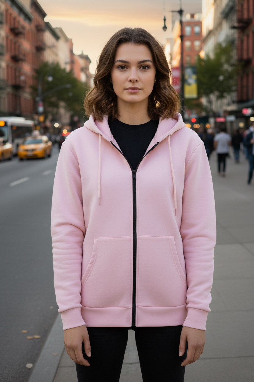 Women's - Zipper Women Hoodie - Pink