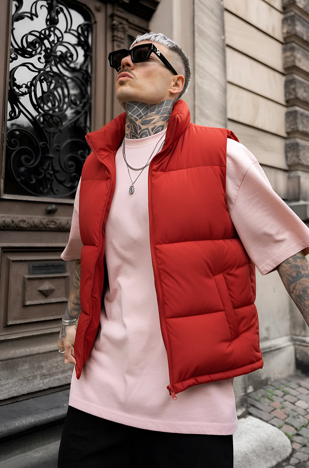 Mens - Puffer Jacket (Half Sleeves) - Red