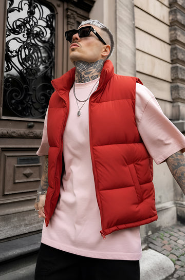 Mens - Puffer Jacket (Half Sleeves) - Red
