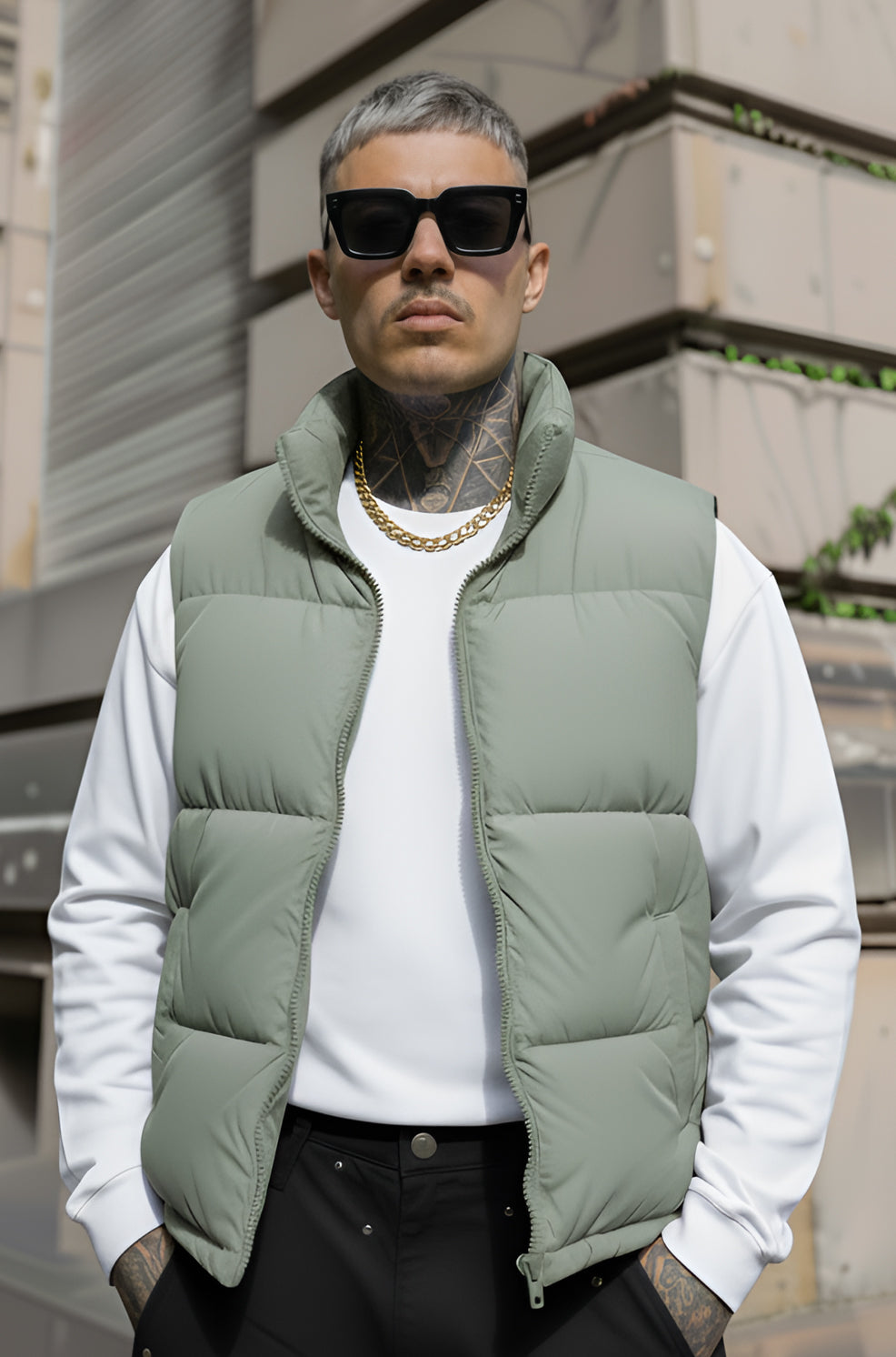 Mens - Puffer Jacket (Half Sleeves) - Green