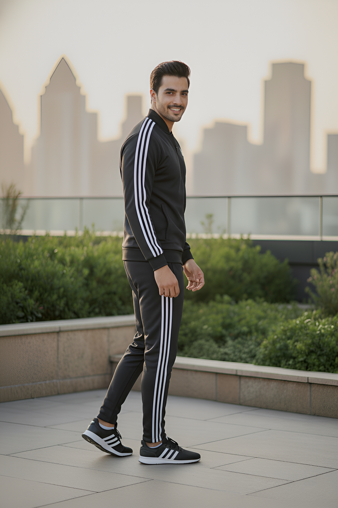 Mens - Winter Tracksuit - Adi Black with White Strips