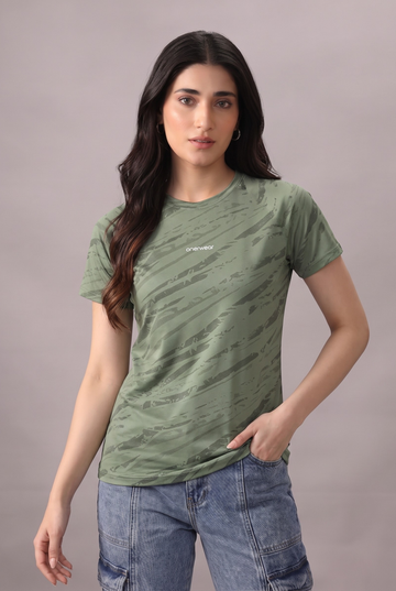 Womens  - Imported Shirt - Camo Waves Green