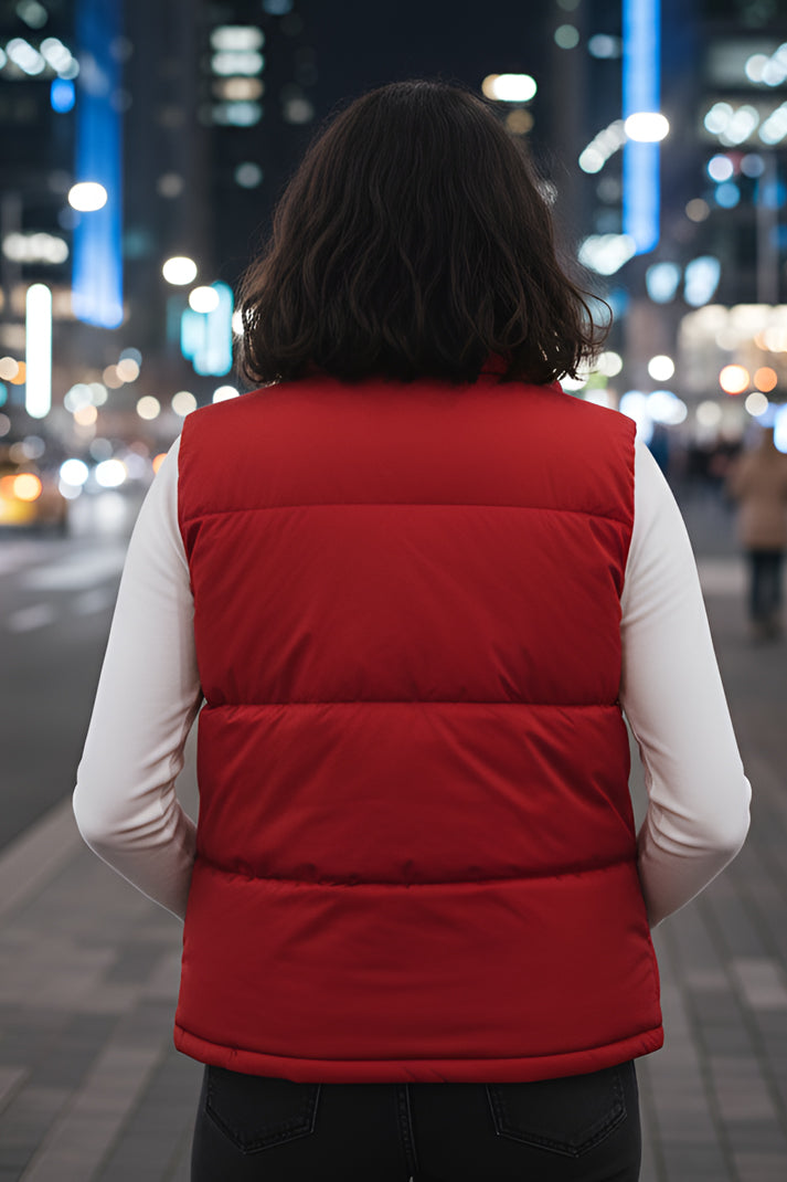Women's - Puffer Jacket (Half Sleeves) - Red
