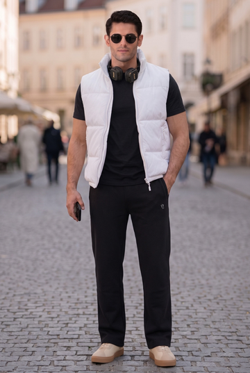 Mens - Sleevless Puffer Jacket Set - White Black