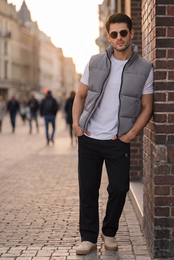 Mens - Sleevless Puffer Jacket Set - Gray Black