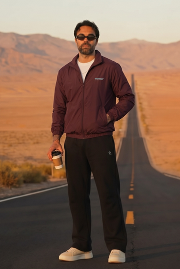 Mens -  Wind Breaker Jacket Set - Maroon Black