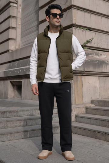 Mens - Sleevless Puffer Jacket Set - Olive Black
