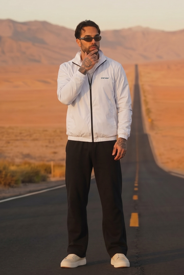 Mens -  Wind Breaker Jacket Set - White Black