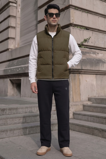 Mens - Sleevless Puffer Jacket Set - Olive Black