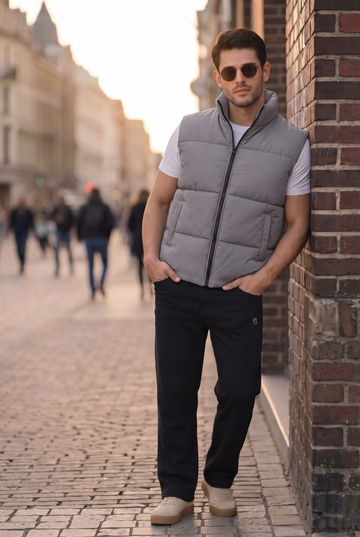 Mens - Sleevless Puffer Jacket Set - Gray Black