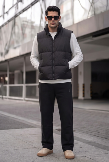 Mens - Sleevless Puffer Jacket Set - Black Set