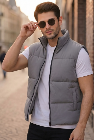 Mens - Puffer Jacket (Sleeveless) - Silver