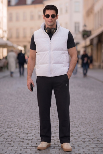 Mens - Sleevless Puffer Jacket Set - White Black