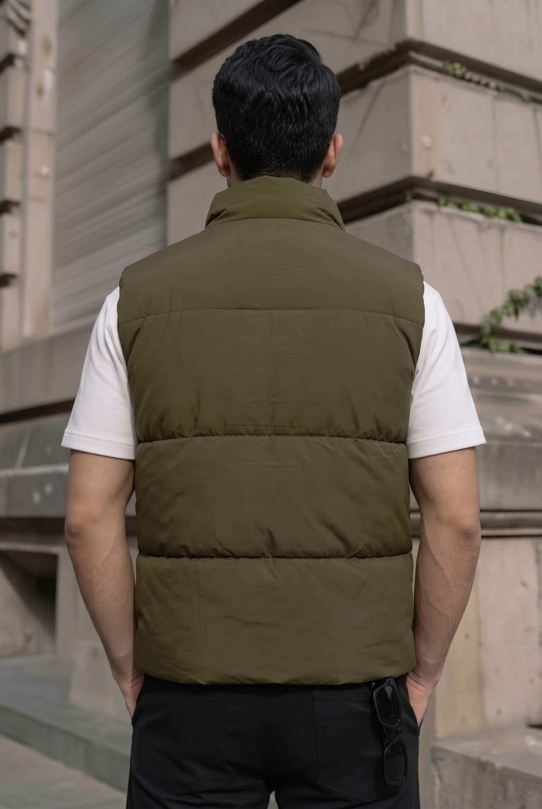 Mens - Puffer Jacket (Sleeveless) - Olive Green